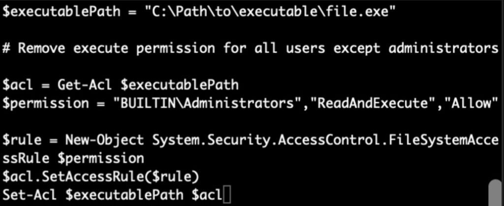 PowerShell script to set restrictive file permissions for executable files